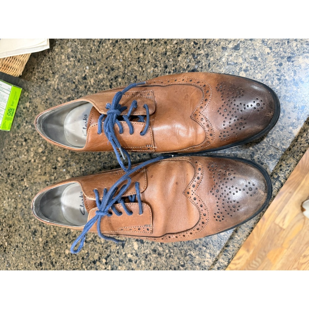 Clarks Tor England Mens Tan‎ Leather Wingtip Brogue Oxford Dress Shoes Size 10 M